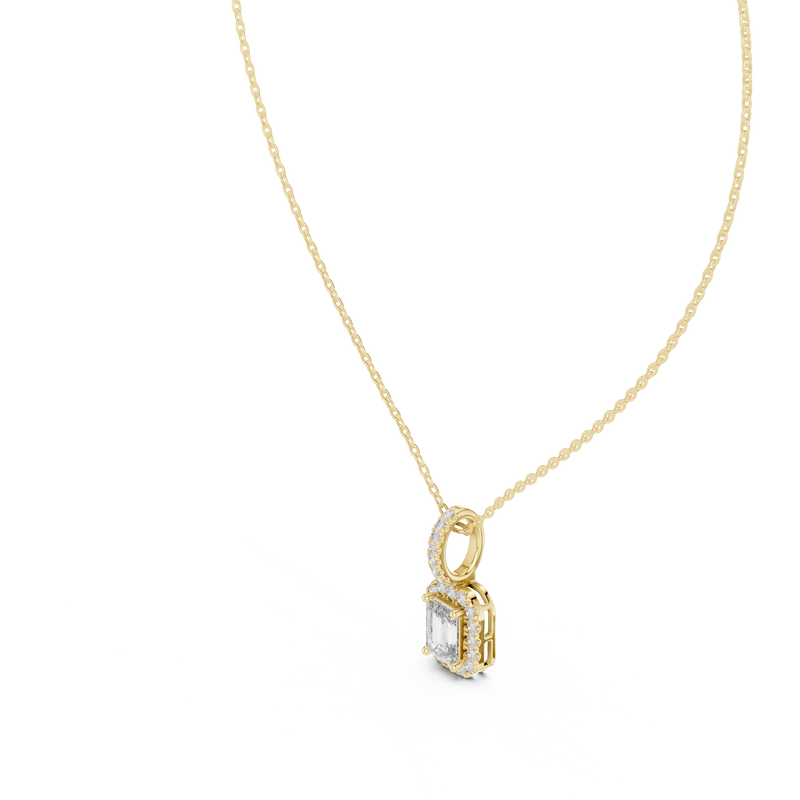 Elara Emerald Cut Diamond Halo Pendant detail