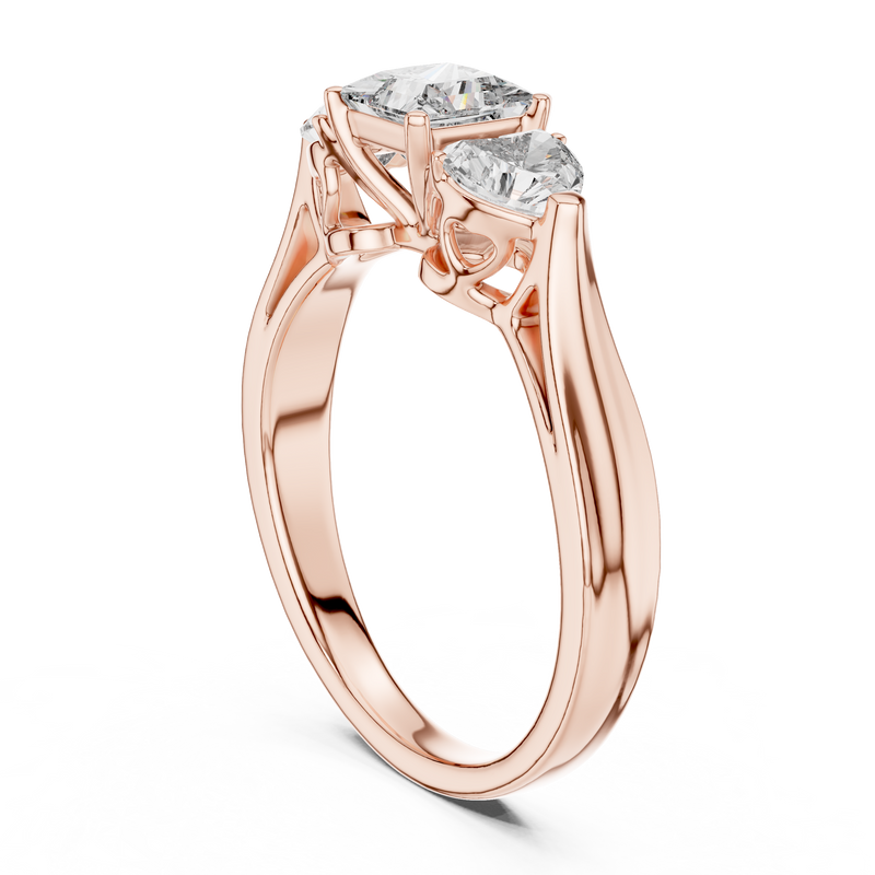 Seraphina Princess & Heart Diamond Three-Stone Ring detail