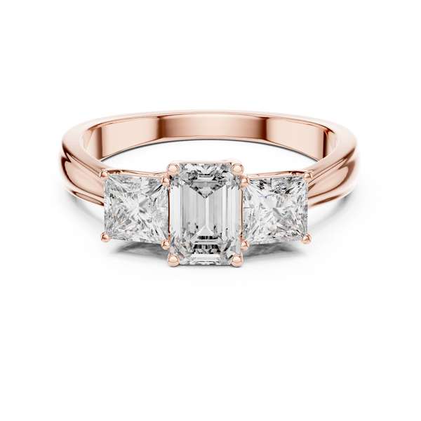 Celestine Emerald & Princess Diamond Three-Stone Ring