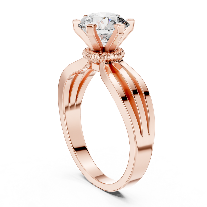 Evelisse Round Brilliant Diamond Triple Split-Shank Solitaire Ring detail