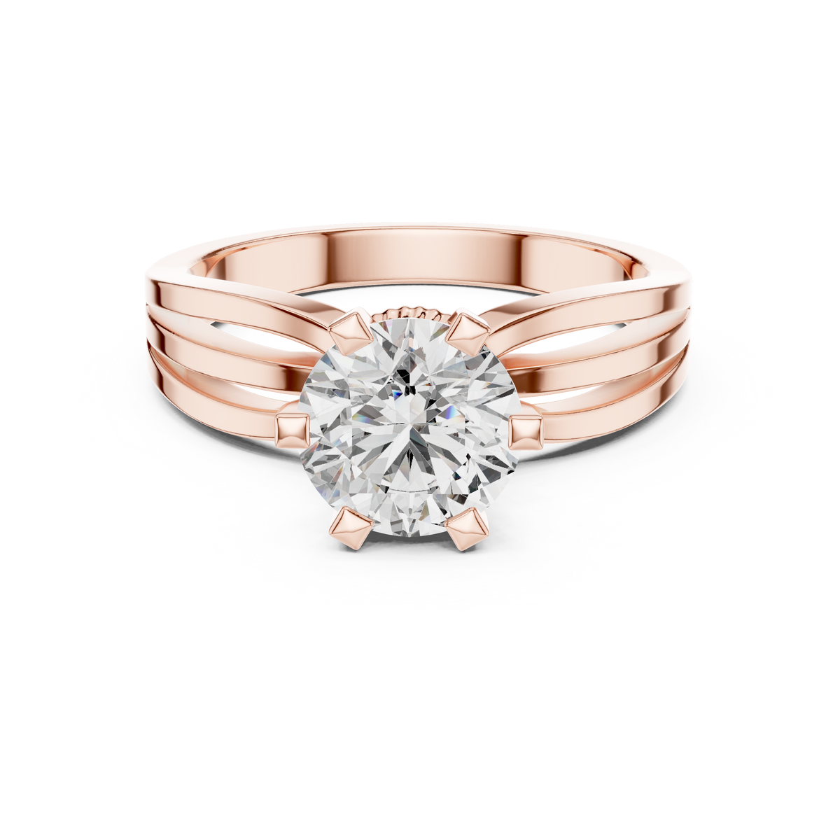 Evelisse Round Brilliant Diamond Triple Split-Shank Solitaire Ring