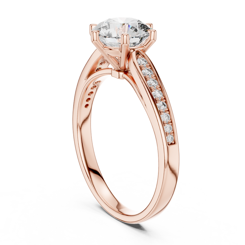 Aveline Round Brilliant Diamond Pavé Solitaire Ring detail