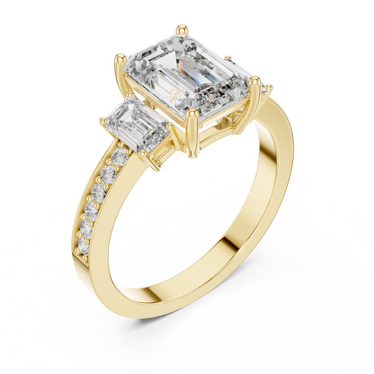 Elowen Emerald Three-Stone Diamond Ring
