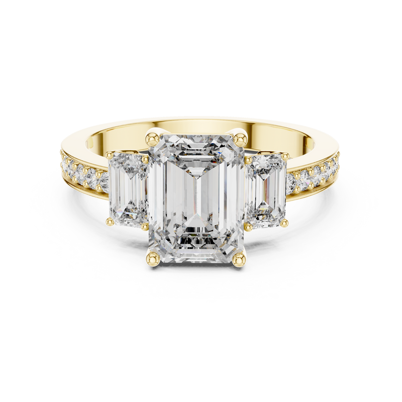 Elowen Emerald Three-Stone Diamond Ring detail