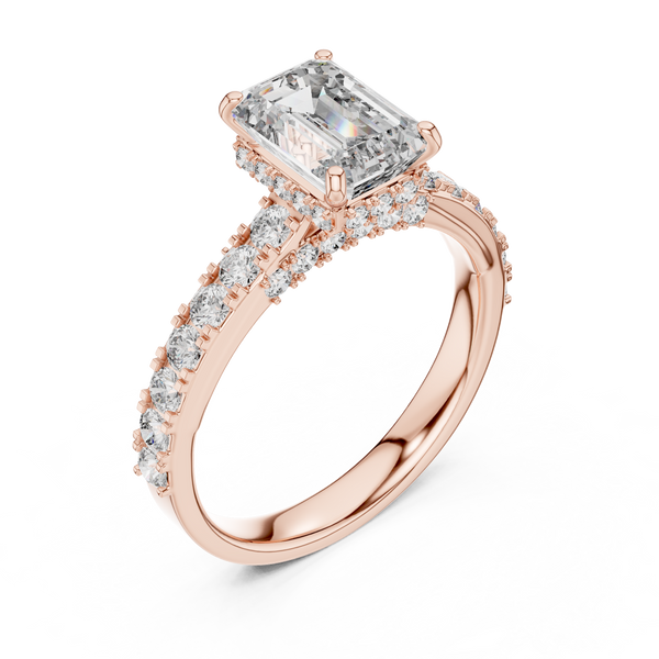 Elara Emerald Diamond Hidden Halo Pavé Ring