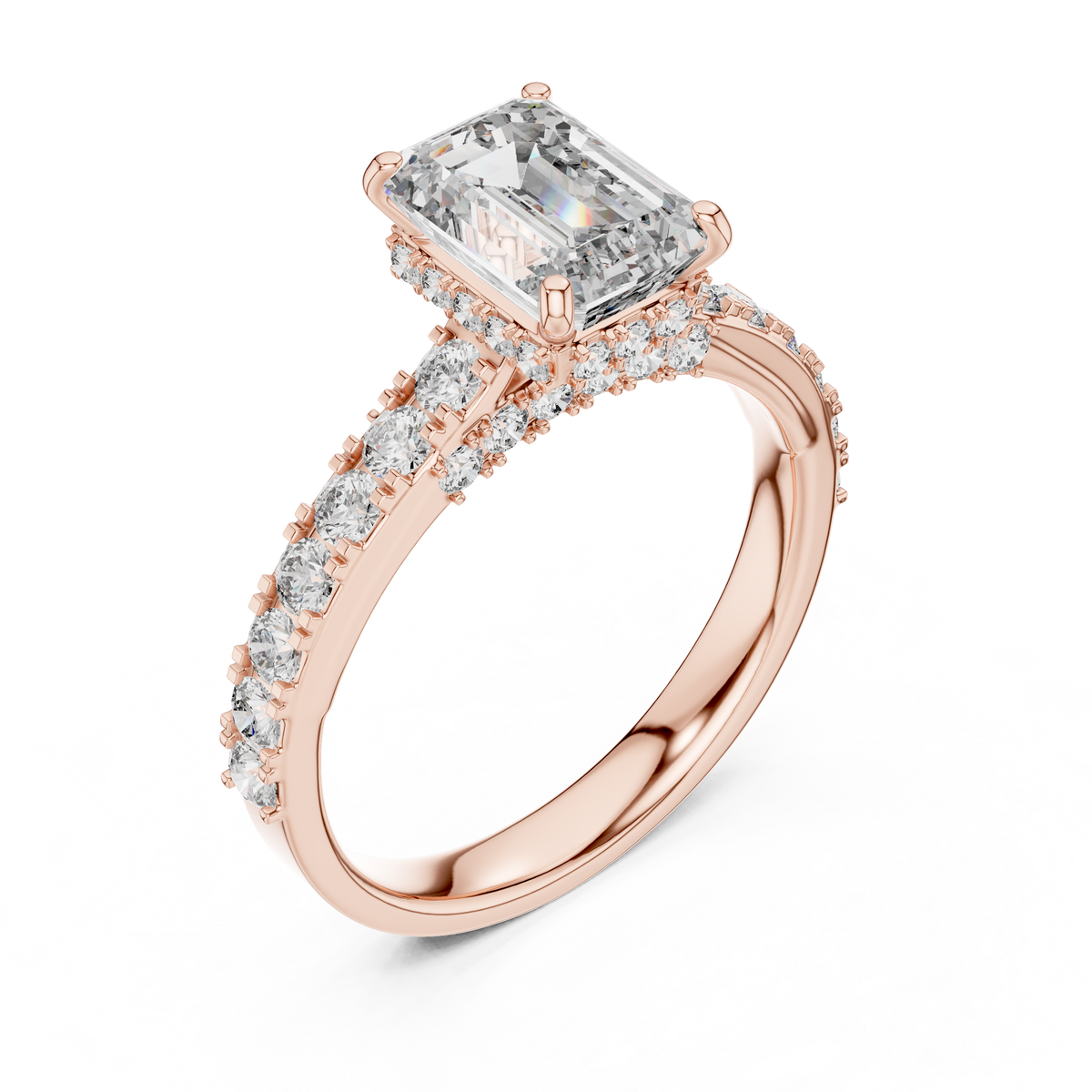 Elara Emerald Diamond Hidden Halo Pavé Ring