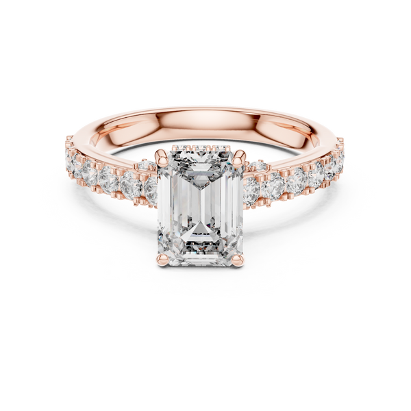 Elara Emerald Diamond Hidden Halo Pavé Ring
