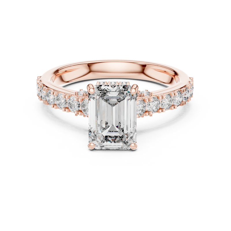 Elara Emerald Diamond Hidden Halo Pavé Ring detail