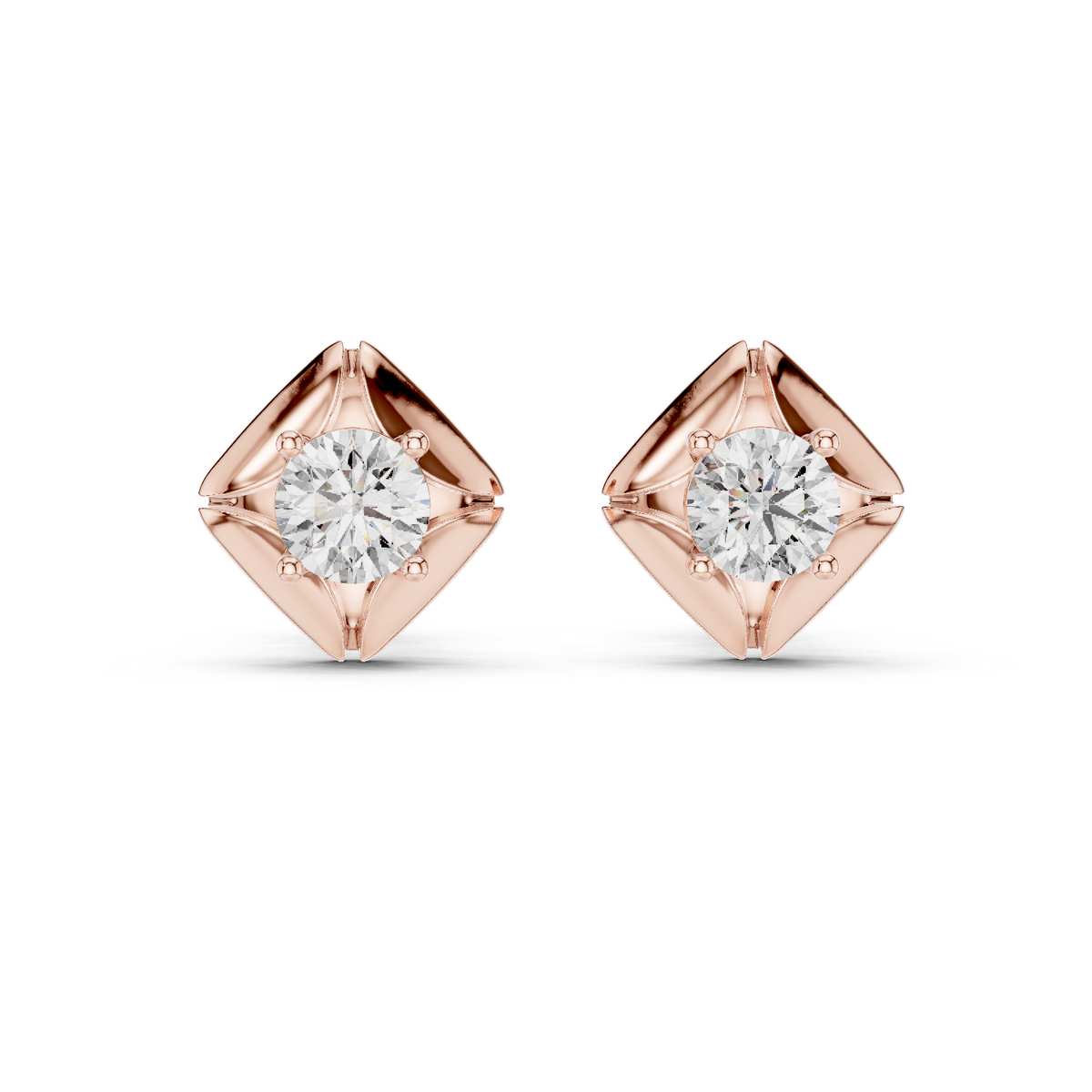 Seren Round Brilliant Diamond Sculpted Four-Petal Stud Earrings