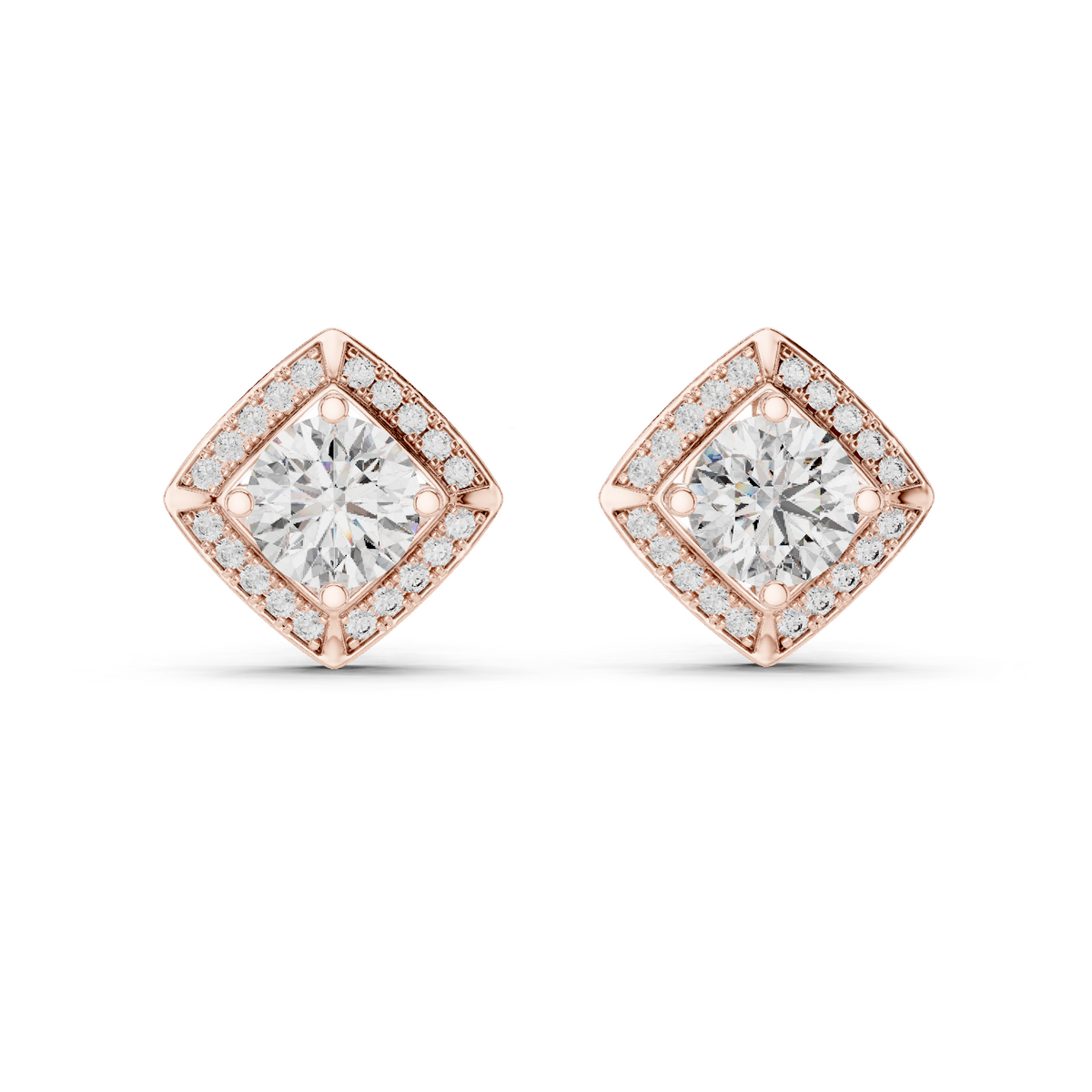Aurelia Round Brilliant Diamond Cushion Halo Stud Earrings