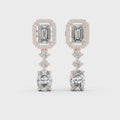 Elara Emerald & Oval Diamond Halo Drop Earrings