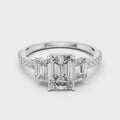 Elara Three Stone Emerald Cut Diamond Ring