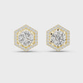 Celestia Round Brilliant Diamond Hexagonal Halo Stud Earrings
