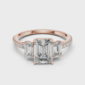 Elara Three Stone Emerald Cut Diamond Ring