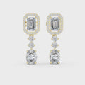 Elara Emerald & Oval Diamond Halo Drop Earrings