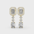 Regal Emerald Halo Drop Diamond Earrings