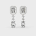 Elara Emerald & Oval Diamond Halo Drop Earrings